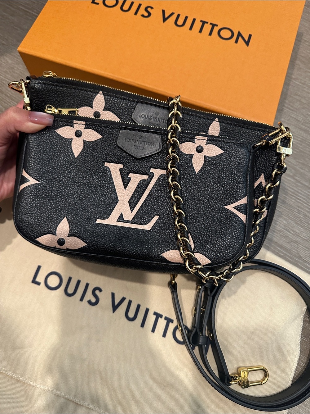 Louis Vuitton Black & Light Pink Monogram Chain Crossbody Bag multi pochette